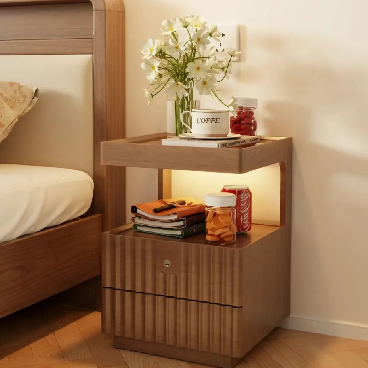 

Bedside table Small simple modern 2024 new light luxury high-end bedside table alternative solid wood home bedroom