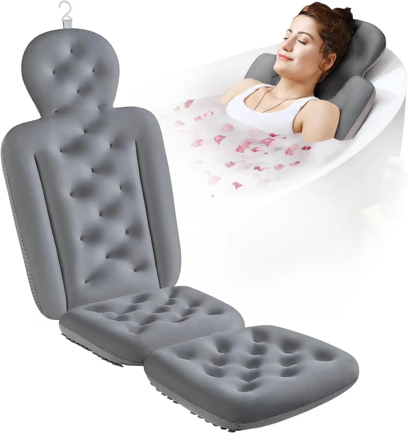 

Luxury Full Body Bath Pillow,Thick Bathtub Cushion w/ Laundry Bag, Headrest Neck Back Support(Gray-51" x 16")