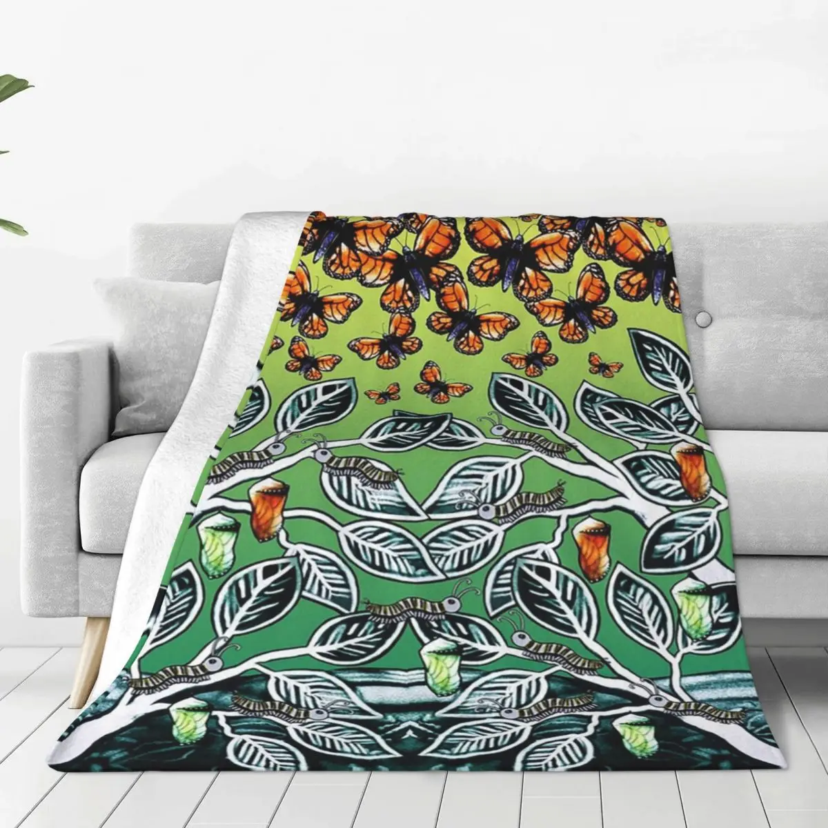 Monarch Metamorphosis Sand Art Blankets Fleece Lightweight Sofa Throw Blankets For Home Bedroom Travel Throws Bedspread Quilt