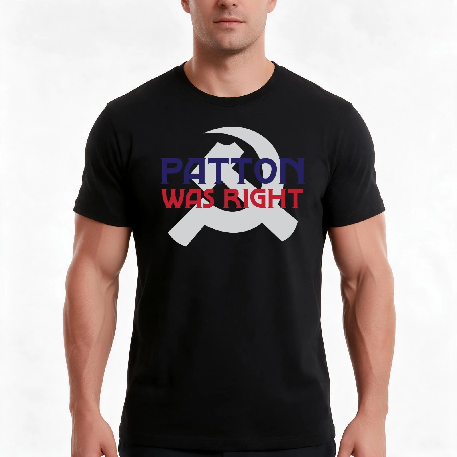 Patton Was Right T-Shirt, Summer Casual Cotton Tee, Oversized Streetwear Tops, Vintage Graphic Print, Loose Fit Short Sleeve