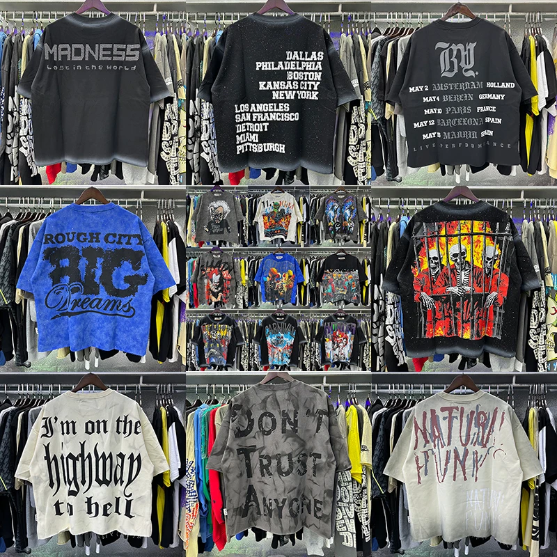 

Мужская футболка BKYS в американском стиле, хлопок, свободный крой, с эффектом потертости, со стразами, блестящая, с коротким рукавом