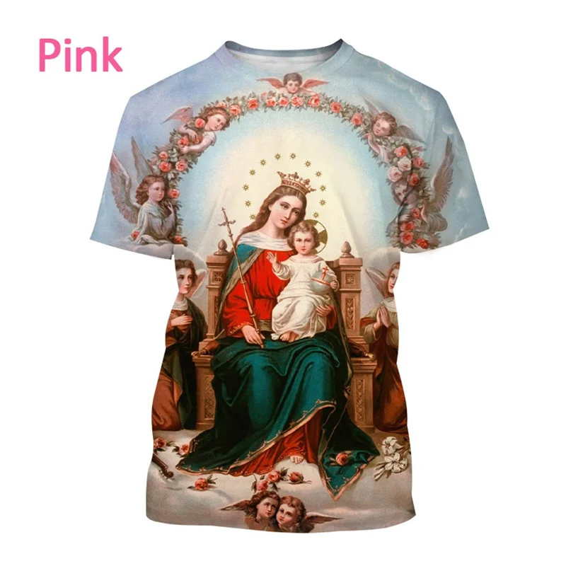 3D Christ Jesus Virgin Mary Printed T Shirt God Of Mother Graphic T-shirts Kid Fashion Short Sleeves Harajuku Clothing Tops Tees