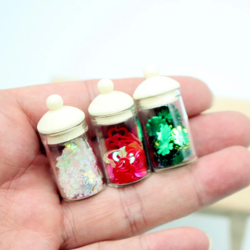 3Pcs Dollhouse Simulation Christmas Cork Glass Jar Festival Decoration Mini Model Play Toys Life Scene Model Accessories Props