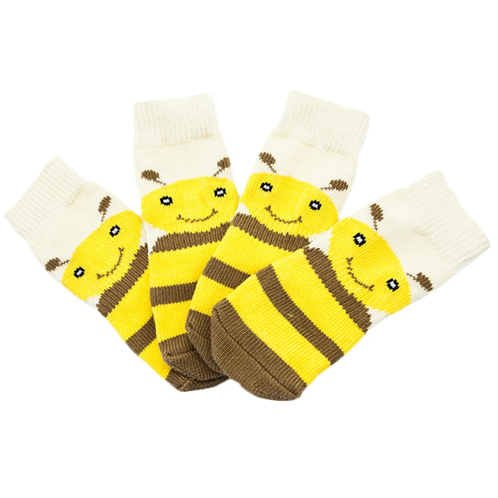 

4Pcs Dog Socks Yellow Striped Cotton Anti-Slip Skin-Friendly Durable Pet Socks for Puppy Cold Weather Protection