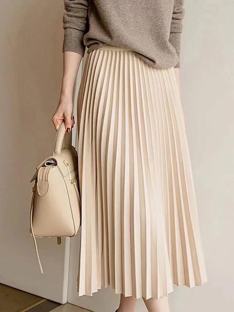 

Superior Woolen skirt female pleated skirt spring autumn long skirt high waist thin light cooked organ skirt boho long skirts