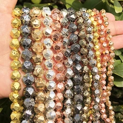 Faceted Round 18k Gold Color Hematite Beads Natural Stone Charms Spacer Bead for Jewelry Making DIY Bracelet Necklace 6-12mm