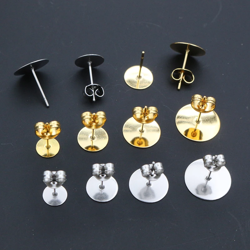 50-100 teile/los Gold Edelstahl Ohrring Post Basis Studs Blank Pins Mit Stecker Erkenntnisse Ohr Zurück Für DIY schmuck Machen