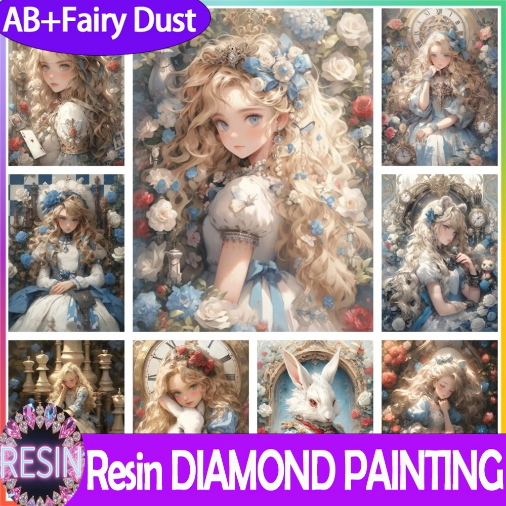 Смола AB Фея пыль Алиса Красота Мультфильм Алмазная картина Головоломка Печатная мозаика Набор Декор дома 5D DIY Искусство Новая новинка Большая