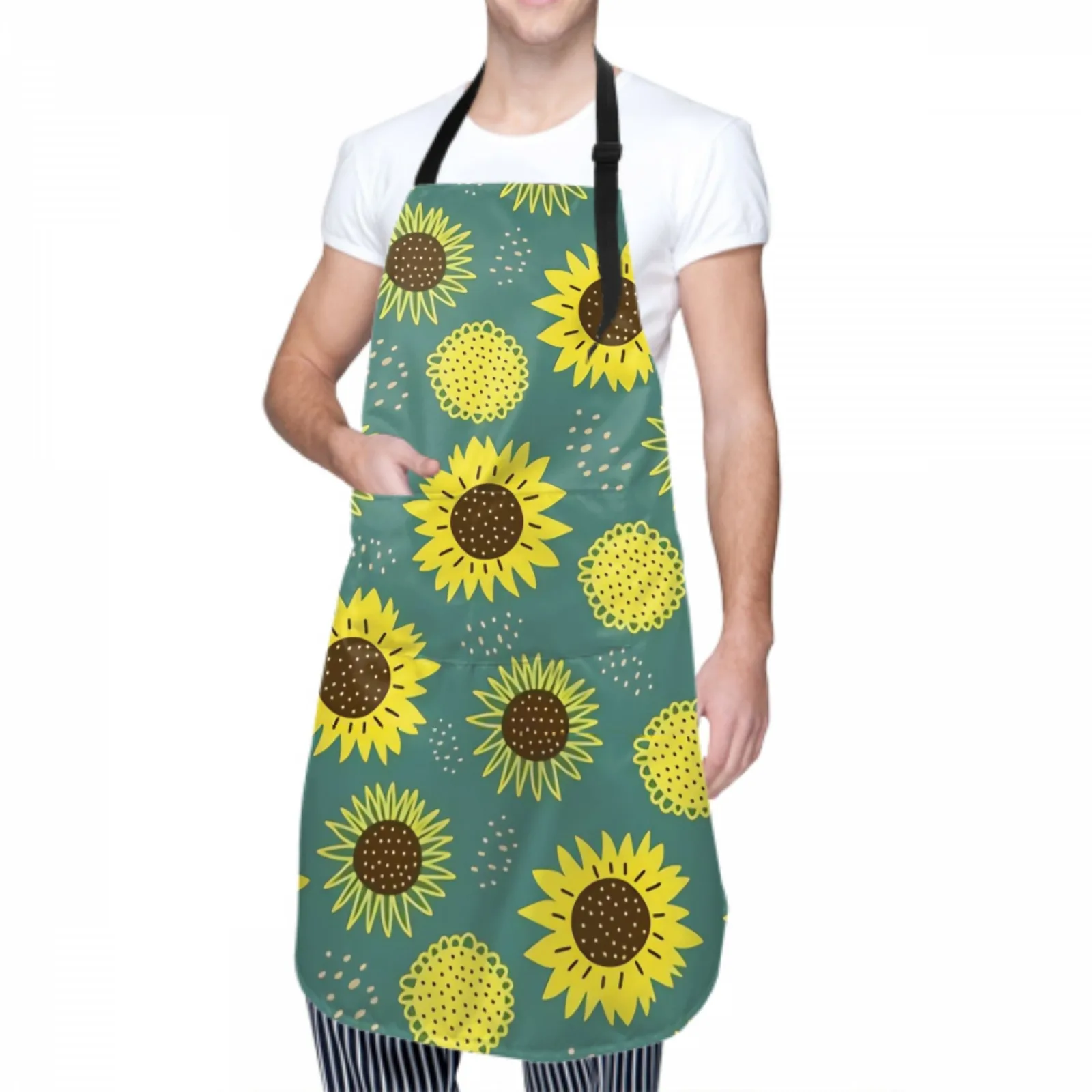 Sunflowers Waterproof Apron with 2 Pockets Kitchen Chef Aprons Bibs for Grooming Cooking Baking Painting Gardening