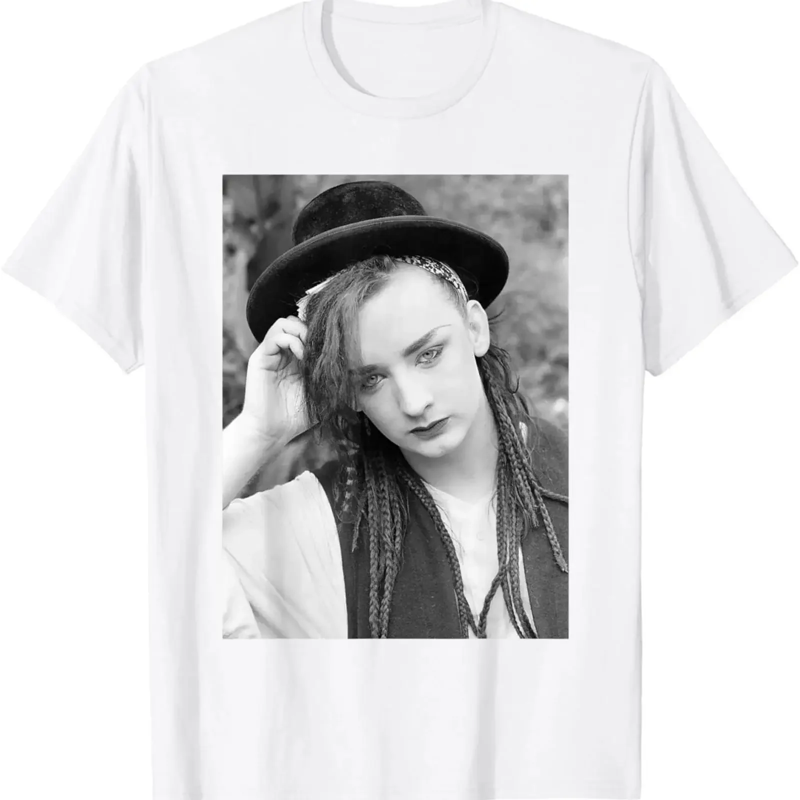 Camiseta masculina vintage com retrato do cantor George Culture Club de 1982, lavada, para uso diário, streetwear, elegante, unissex, casual.