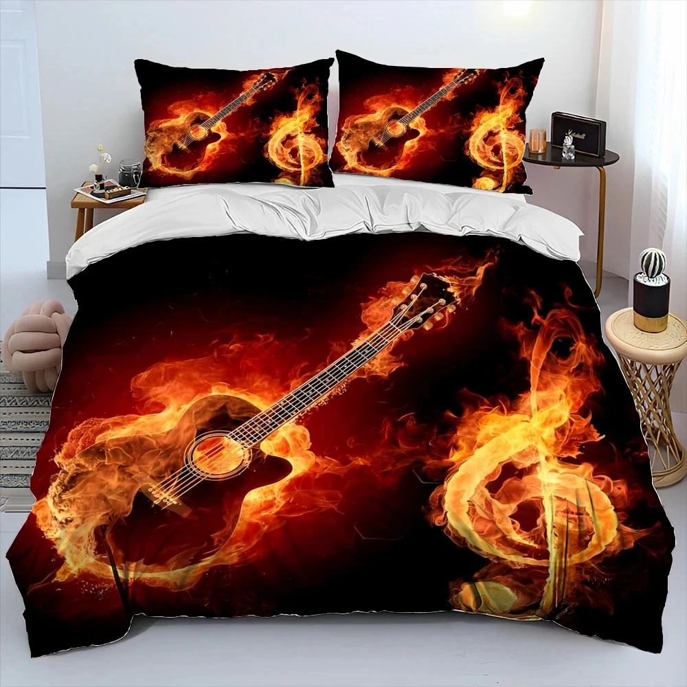 

3D Classical Guitar Electric Guitar Comforter Bedding Set,Duvet Cover Bed Set Quilt Cover Pillowcase,King Queen Size Bedding Set