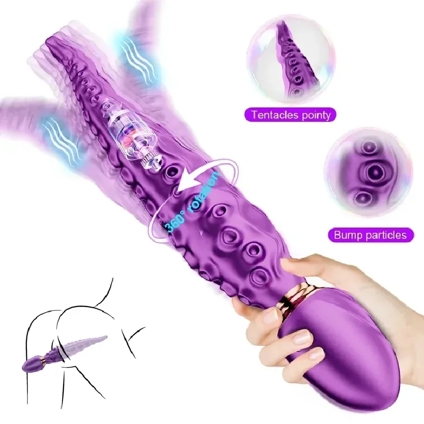 Octopus Tentacle Anal Vibrator, 360° Rotation, for Female G - Spot, Clit & Vagina Stimulation, Silicone Dildo Masturbation Sex T