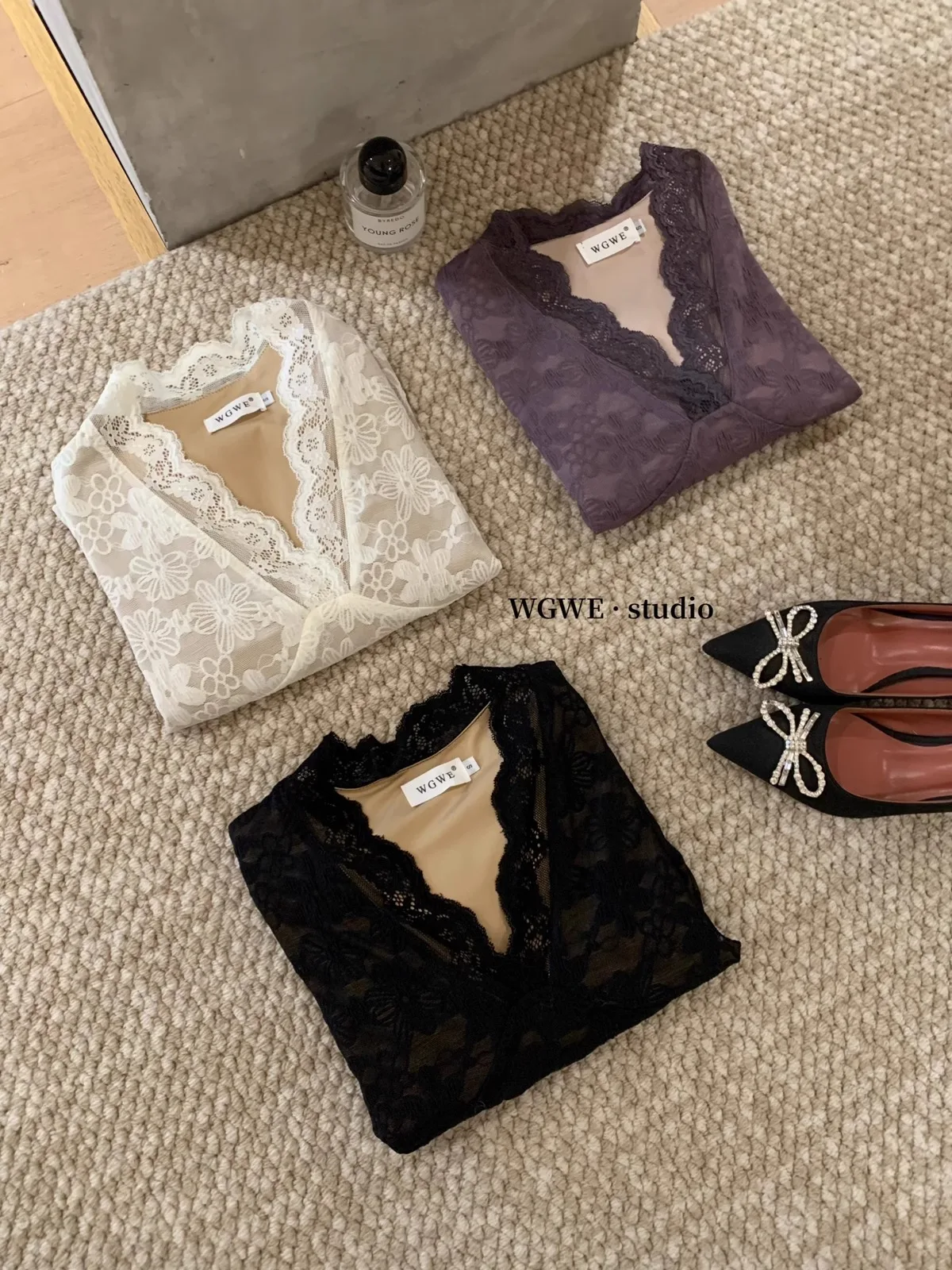 

Spring New Sle Lace Sexy Waist-Cinching Tight Design Base Layer Top Small irt WGWE2026 Ele V-ne Long Sve Cotton ...