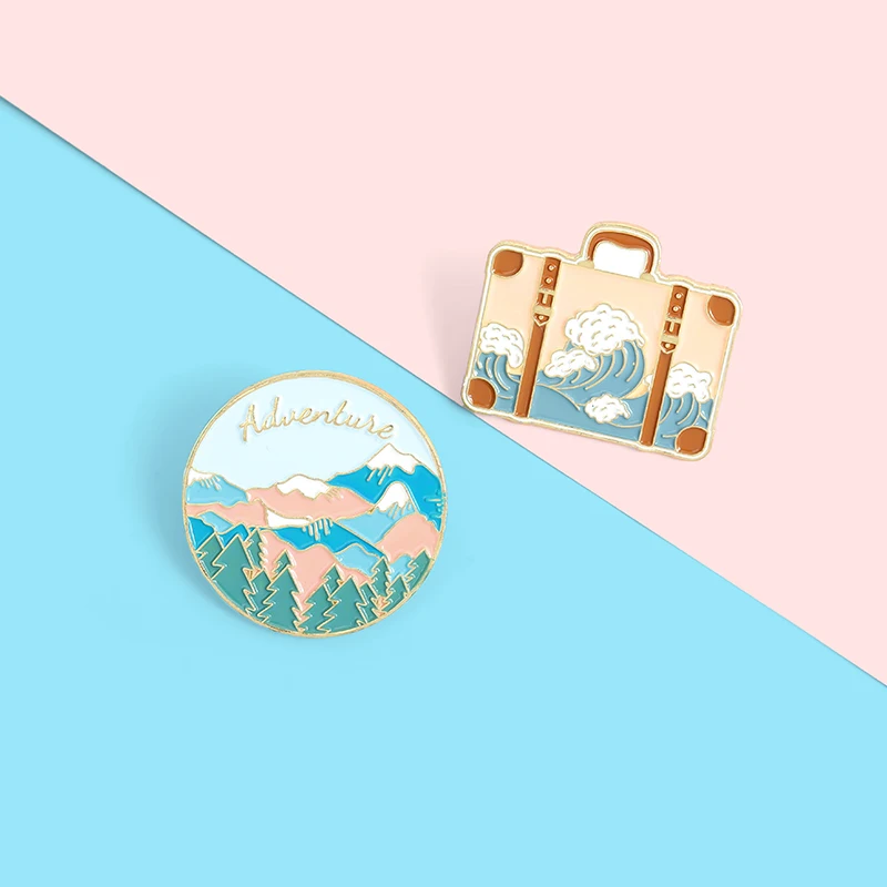 Outdoors Mountain Starry Night Enamel Pin Custom Wild Camping Hiking Brooches Bag Clothes Lapel Pin Adventure Badge Jewelry Gift