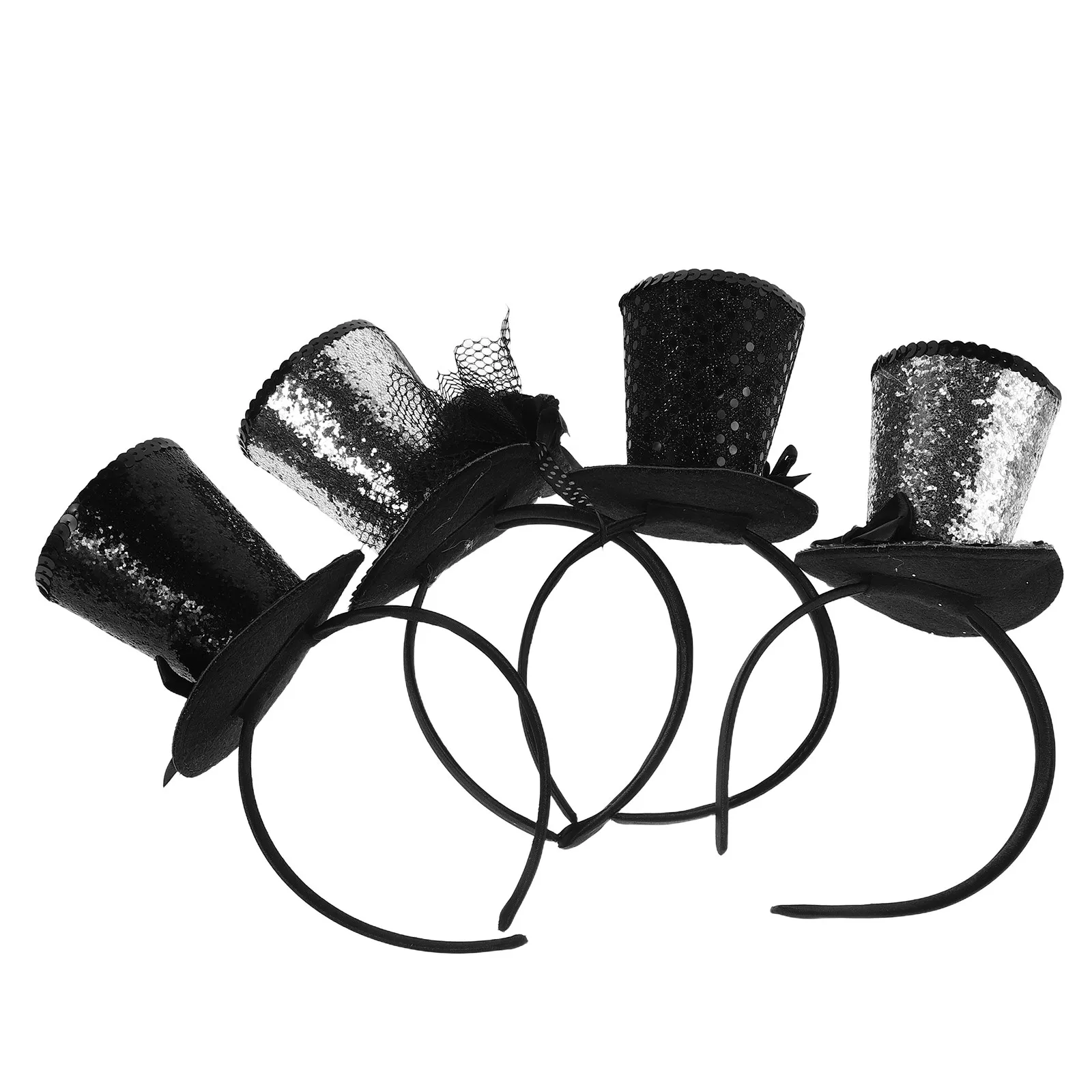 

4Pcs Mini Top Hat Headband Colorful Sequin Tea Party Carnival Birthday Halloween Christmas Costume Accessories for Women