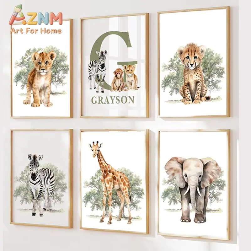 Lion Giraffe Elephant Zebra Wall Art Posters Painting Jungle Animals Wall Pictures Baby Kids Room Decor Canvas Prints