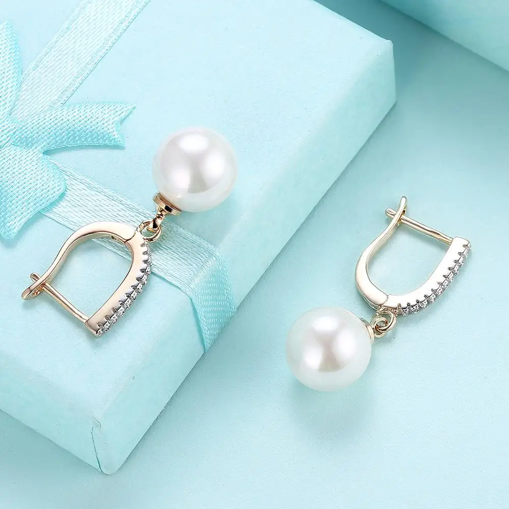 

Pearl And 18K Gold Plated CZ Earrings Copper Jewelry