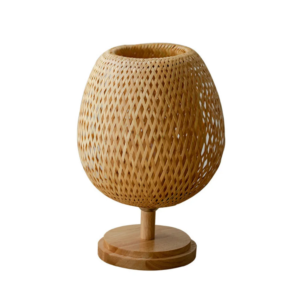 Small Rattan Table Lamp, Stepless Dimmable Beside Lamp, Vintage Wicker Wooden Nightstand Lamp, for Bedroom Living Room Desk