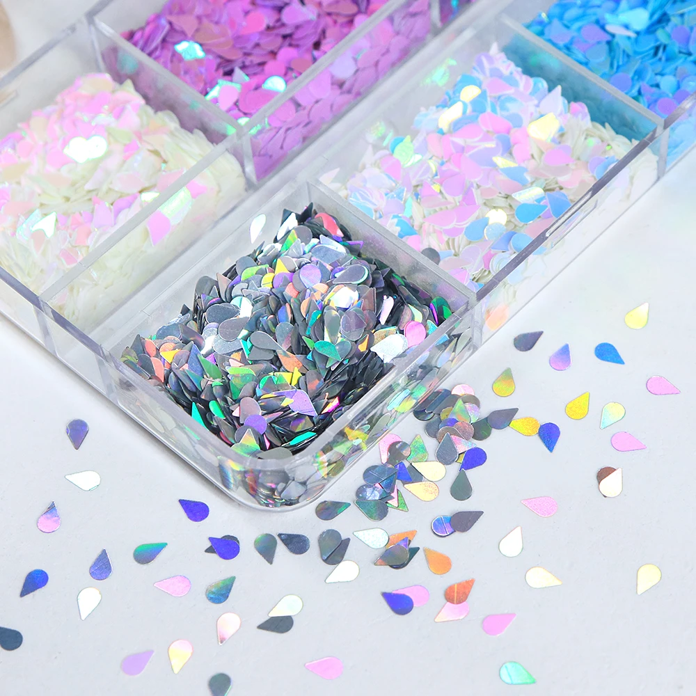 Gota de agua holográfica para decoración de uñas, lentejuelas, sirena, Aurora iridiscente, forma de gota de agua, esmalte de Gel, decoración DIY para manicura