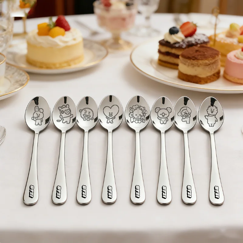 Ложка BT21 из нержавеющей стали 304, столовые приборы в западном стиле, ложка для риса, глянцевая посуда, десертная ложка, предметы первой необходимости LINE FRIENDS
