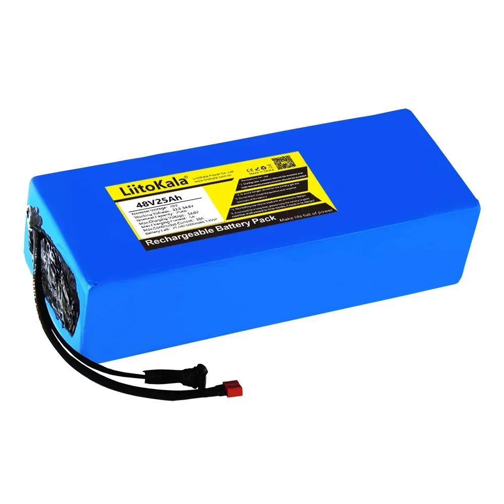 LiitoKala 48V 25ah 21700 5000mAh 13S5P Lithium Battery Pack 48V 25AH 1500W electric bicycle battery Built in 30A BMS T/XT90/XT60