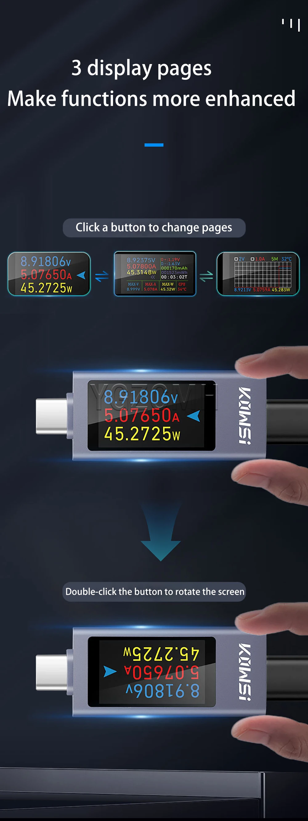 Typ-C Handy-Ladekapazitätstester Multifunktionales Digital-Display DC-Voltmeter Leistungsmesser DC4-30V 0-12A KWS-2302C – Detail 15