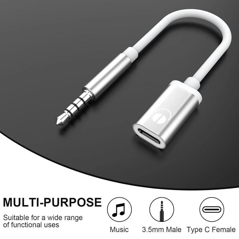 Cabo de áudio para MP3 Player e Tablets, Áudio analógico, adaptador de auscultadores, 3,5mm macho para tipo C, Tablets