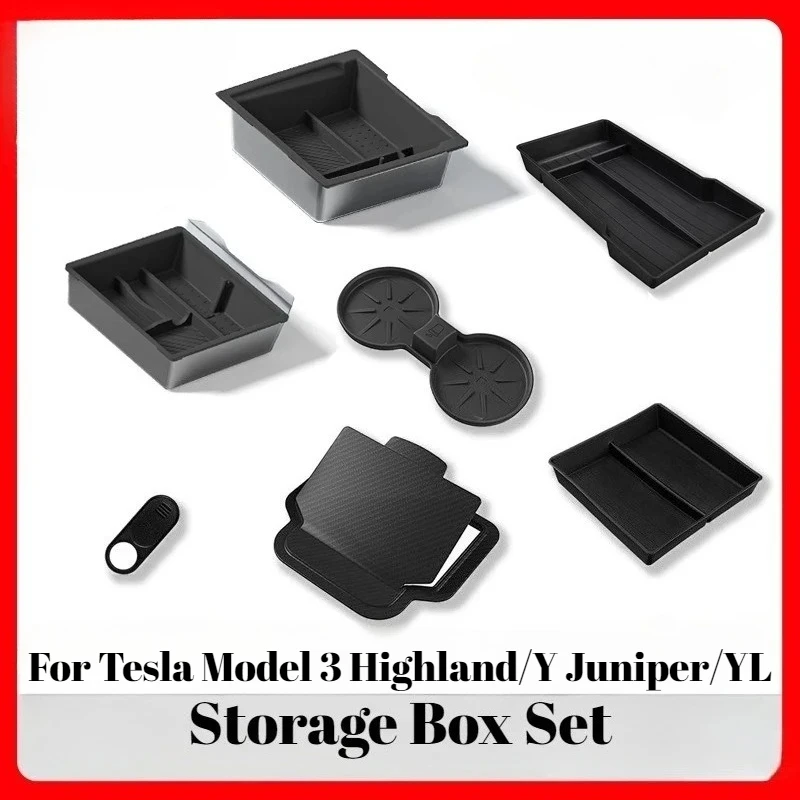 

For Tesla Model 3 Highland/Y Juniper/YL Center Console Armrest Storage Box Set Non-Slip Cup Pads Organizer Trays Car Accessories