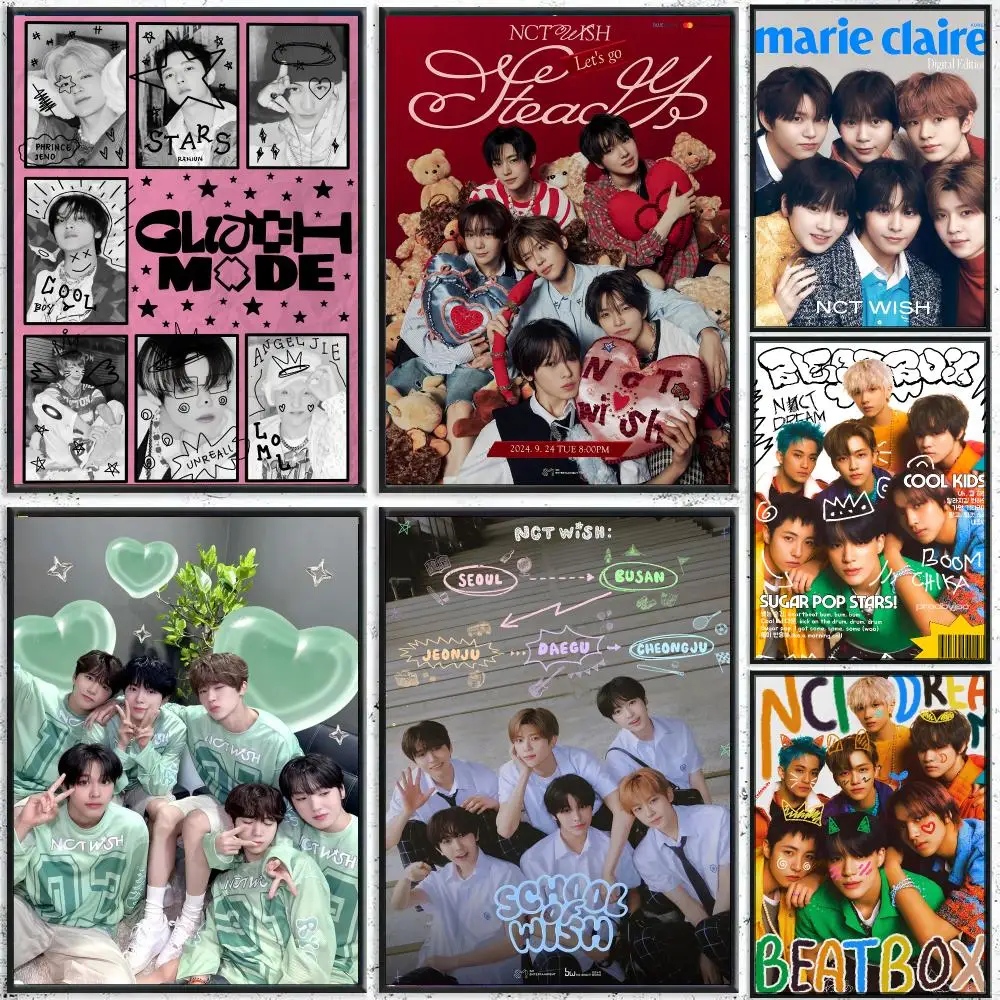 Hot Korea Kpop Band N-NCT Wish Poster Perfect Sticker Self Adhesive for Office Home Theater Wall Art Decor Fancy Gift