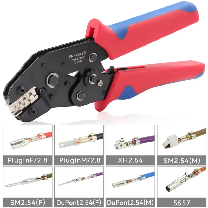 Crimping Tools For PH2.0/XH2.54/2.8/3.0/3.96/KF2510/JST Terminal SN-2549S 0.08-1.0mm²/AWG28-18 Wire Ratcheting Pliers