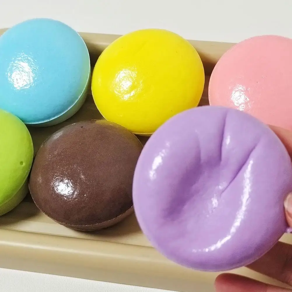 Candy Color Macaron Shape Slow Rebound Squishy Squeeze Toy, Simulated Custard Bun Sticky Cake Stress Relief Fidget Ball, ASMR