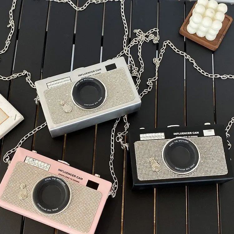 Personalized Camera Bag 2024 Fashionable Rhinestone Foreign Style Instagram Popular Women's Chain Box Bag Trend Crossbody Bag