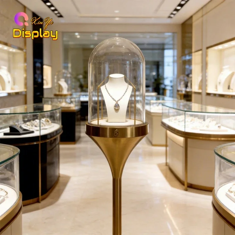 custom.Factory Customized Eco-Friendly Jewelry Showcase LED Lighting Durable Modern Stainless Steel High-End Retail Sto