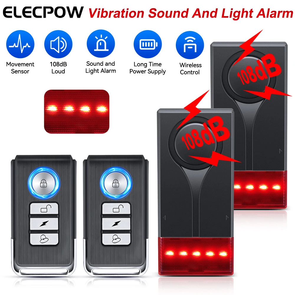 Elecpow Bicycle Anti Theft Alarm 108dB Loud Car Vibration Sound And Light Alarm 3 Level Volume Adjustment Door Window  Alarm