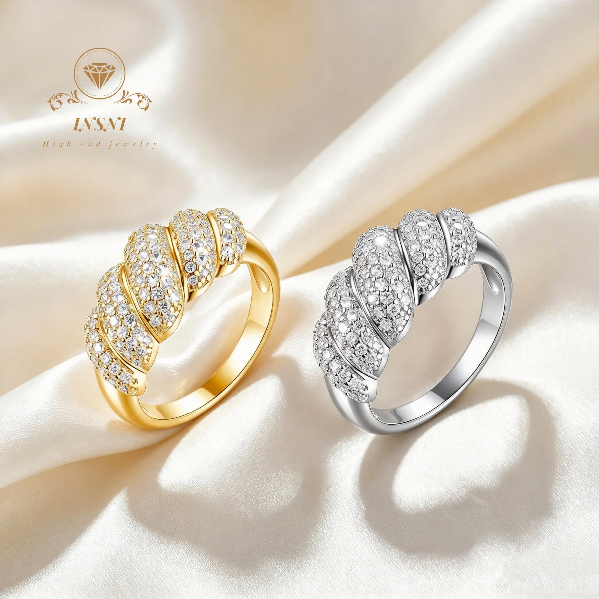 

S925 Silver-plated 18K Gold moissanite Two-color Bread Ring Fashionable Affordable Light Luxury Jewelry Gift for Women Commuter