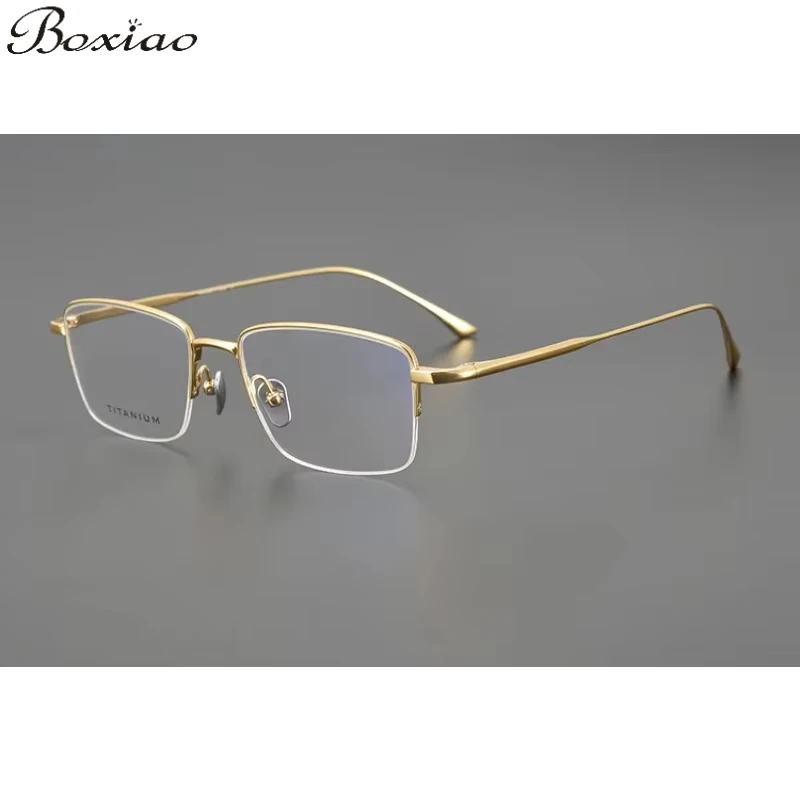 

Fashion MIES Gold Retro Half-frame Frame Can Be Matched with Myopia Flat Mirror Pure Titanium Frame Exquisite Men and Women.