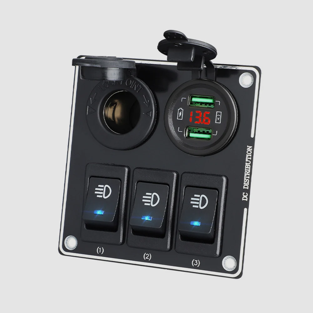 Multi-Switch Quick Charge Panel For 12/24V Car RV Yacht Steamship Retrofit Dual USB QC3.0 Phone Charger