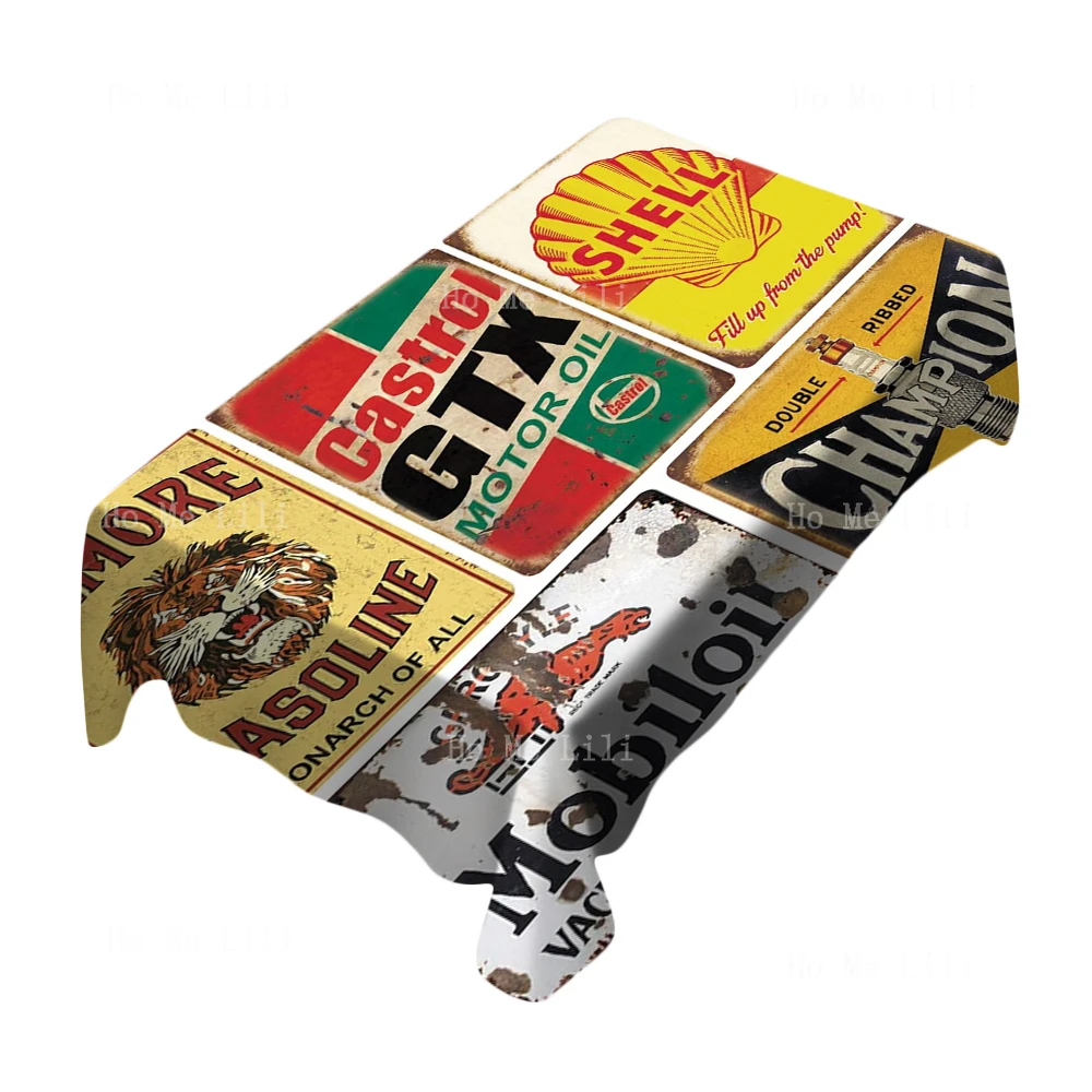 Retro Tin Metal Signs Gasoline Engine Oil Signs Rectangle Tablecloth For Tabletop Decor