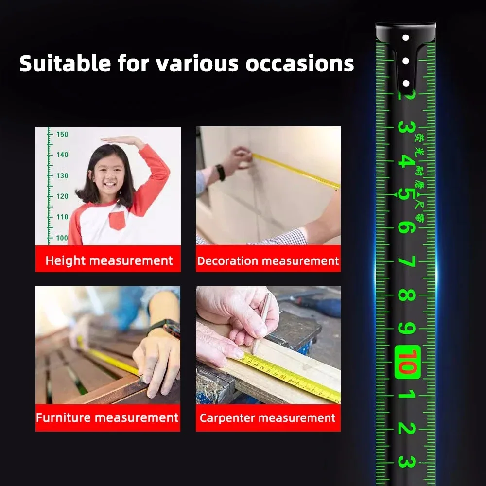5 7.5 10M 미터법 줄자 자가 잠금 형광 강철 테이프 측정 고정밀 내마모성 자 측정 도구