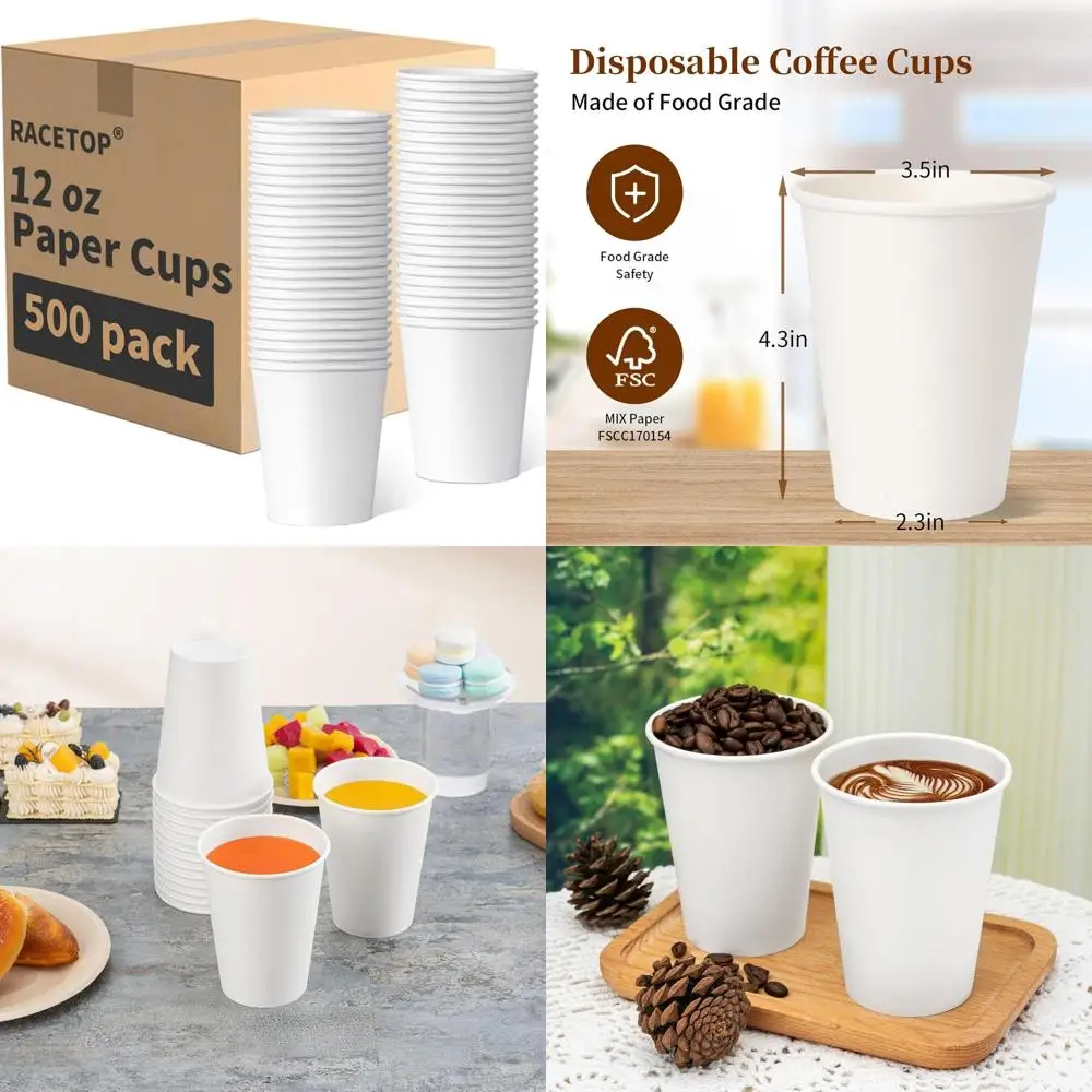 

12 oz White Disposable Paper Hot Cups, Perfect for Serving Coffee and Hot Beverages, 500 Pack