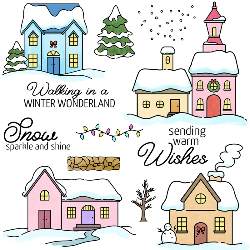 

Home House In Winter Days Cutting Dies Clear Stamp DIY Scrapbooking Metal Dies Silicone Stamp For Card Albums Crafts