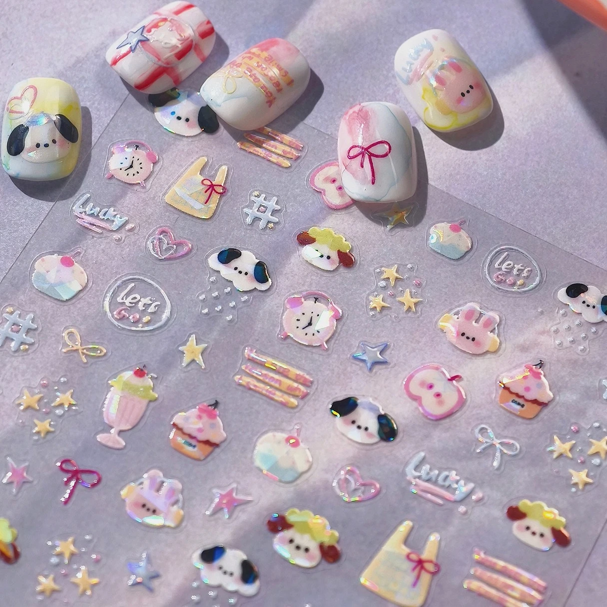 الحيوانات أرنب الكلب كعكة التفاح Bowknot ستار يمكن الكرز الفطر الجزرة الفراولة الفاكهة باو مسمار الفن ملصقات مانيكير الشارات