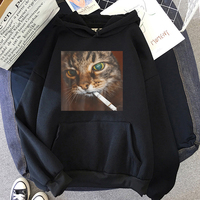 Funny Smoking Cigarette Cat Meme Hoodie Kawaii Funny Women Hoodies Autumn Winter Clothes Aesthetic Sweatshirt Vintage