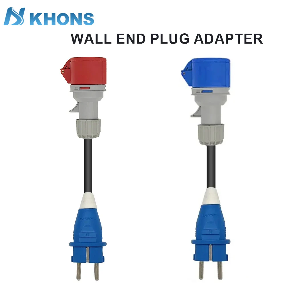 Khons EV Charger Schuko Plug To CEE Red Female Plug 32A 3phase Adapter Blue CEE 32A Female Plug 32A to Schuko16A Connector