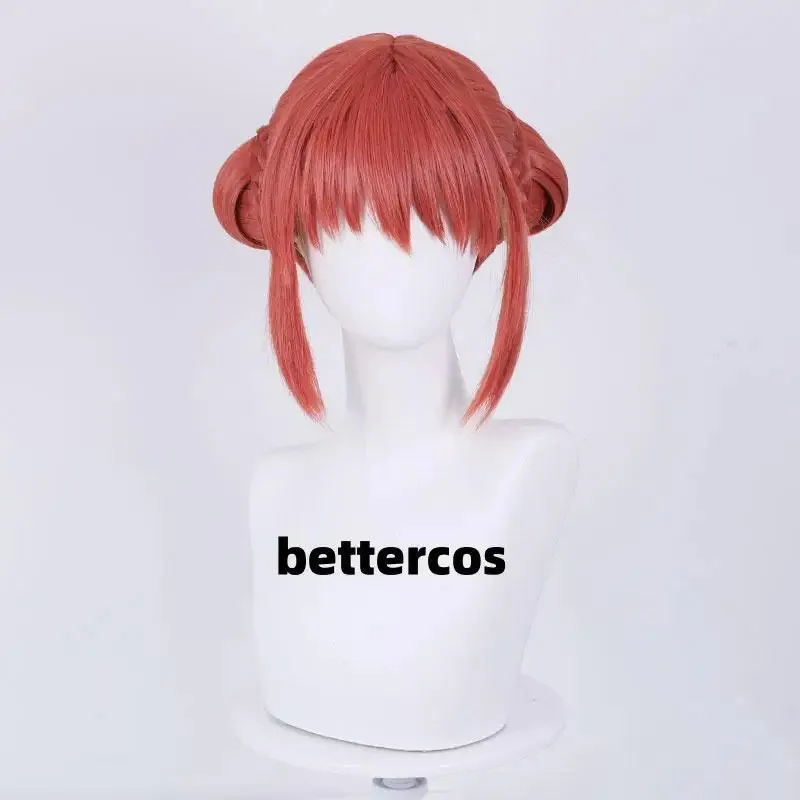 

Gintama Kagura Wig Short Orange Wigs Heat Resistant Synthetic Braided Chignon Hair Bun Headwear Cosplay Propx;3,v'6.f;9,