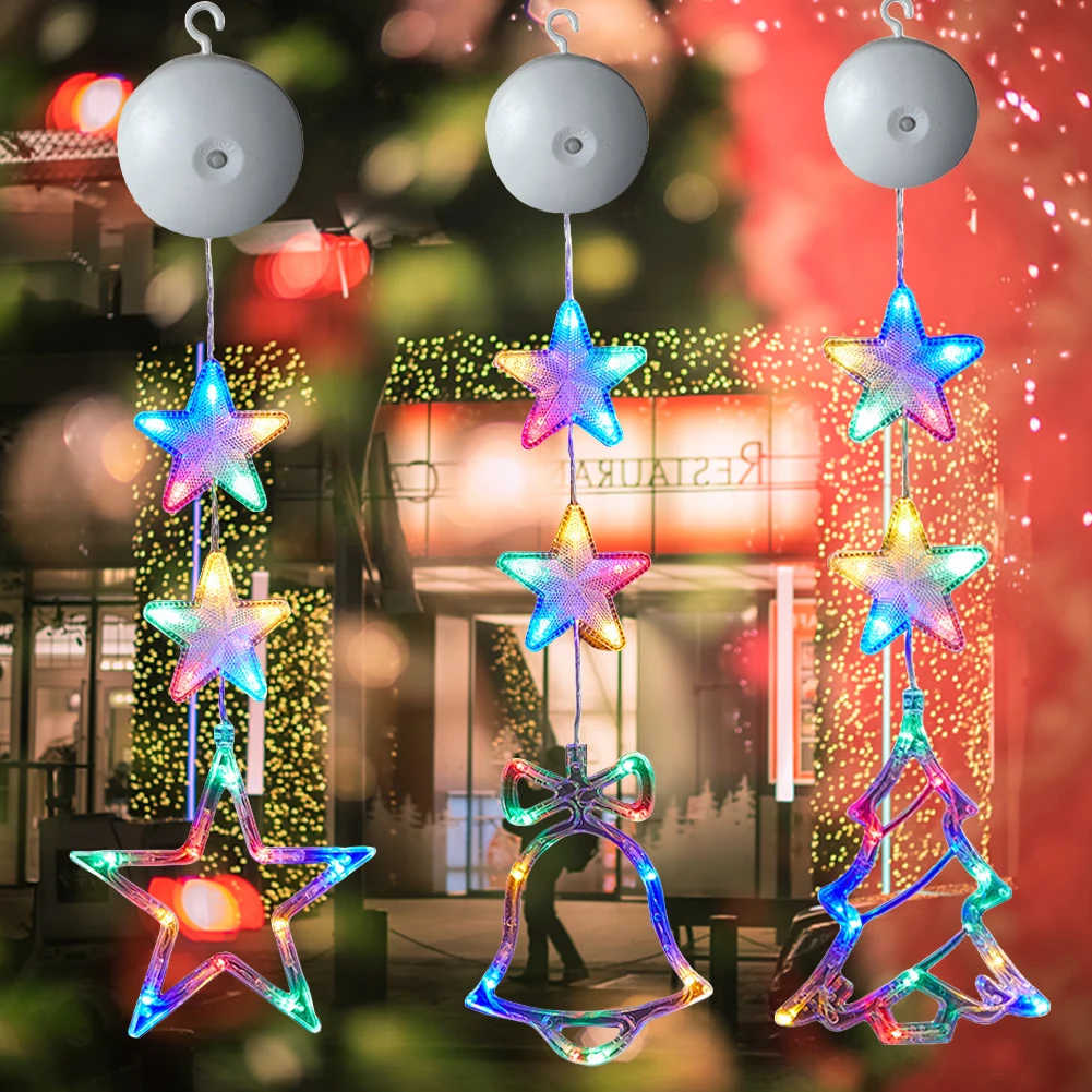 1/3pcs Christmas Lights LED String Lights Fairy New Year Window Light with Suction Cup For Home Window Bedroom Christmas Decor