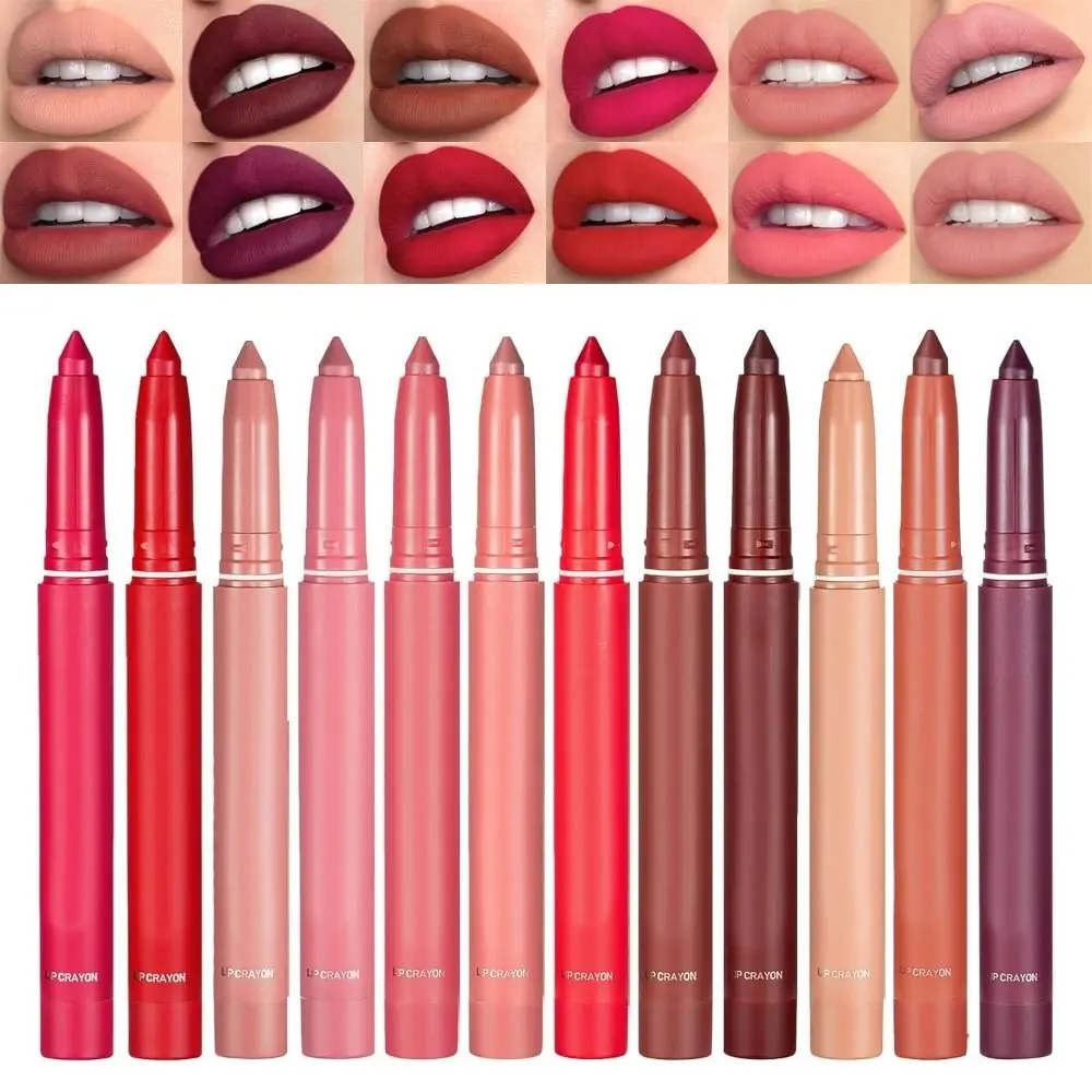 Sharpenable Matte Lipstick Pencils Fashion Non-Stick Cup Rotating Lipgloss Long Lasting Waterproof Lip Crayon Women Girls