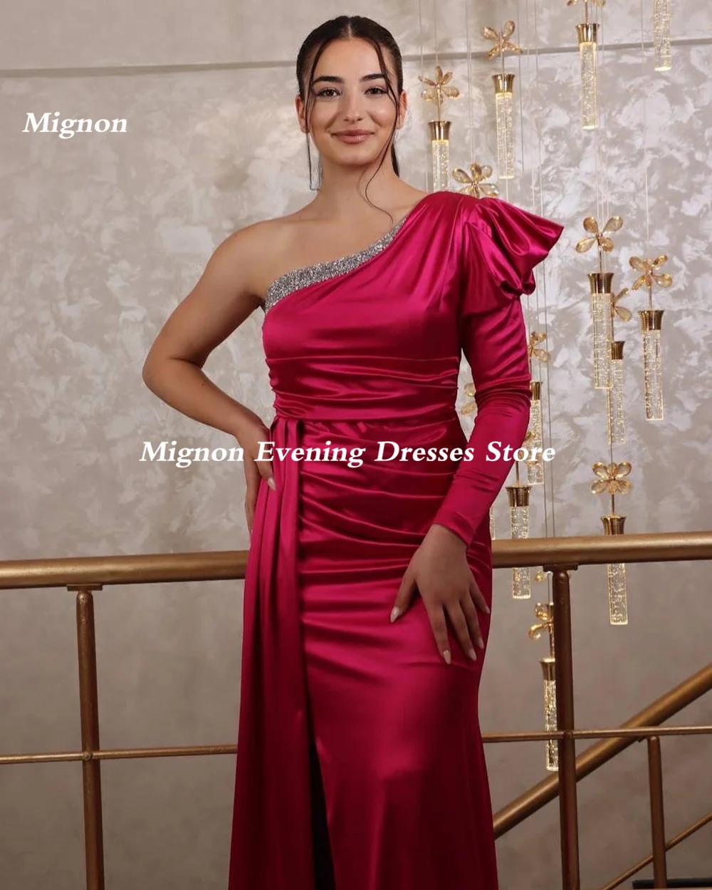 Mignon Satin Mermaid One-shoulder Prom Gown Evening Spaghetti Straps Formal Floor-length Elegant Party Dresses for Women 2023