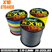 JOF 0.16-0.8mm Pe Braided Fishing Line 16strands 100-1000M For Sea Fishing 25-200LBS Weaves Resistant Super Power Fishing Tackle