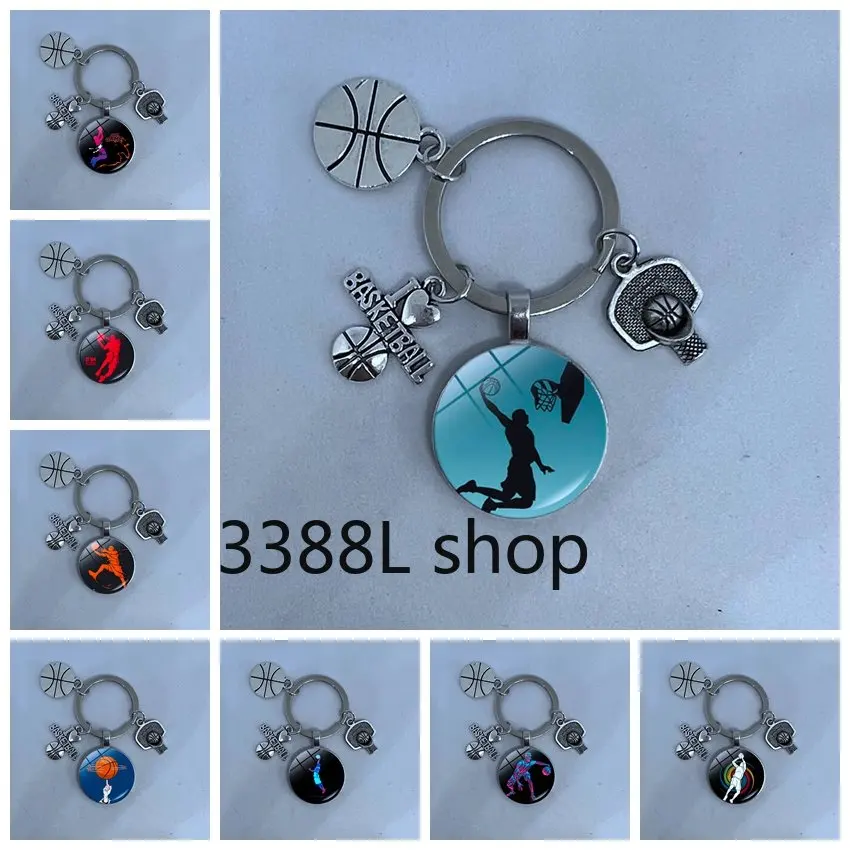 Popular Jewelry Glass Alloy Keychain I Love Basketball Basketball Element Pendant Gifts for Friends Who Enjoy Playing Basketball